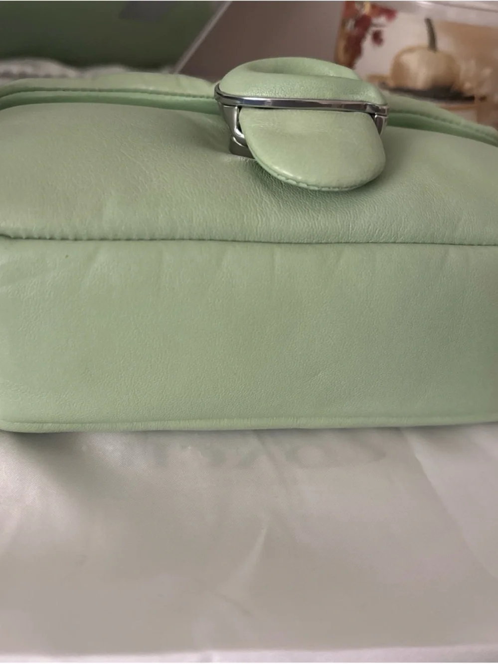 Coach Sage Green Leather Shoulder Bag with Signature C Clasp